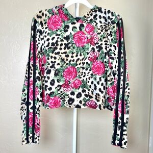 New Look Floral Leopard Print Hoodie - Pink and Black